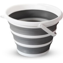Collapsible Bucket 10L Silicone Folding Round Bucket for Cleaning Tools Travel Camping and Fishing White/Grey