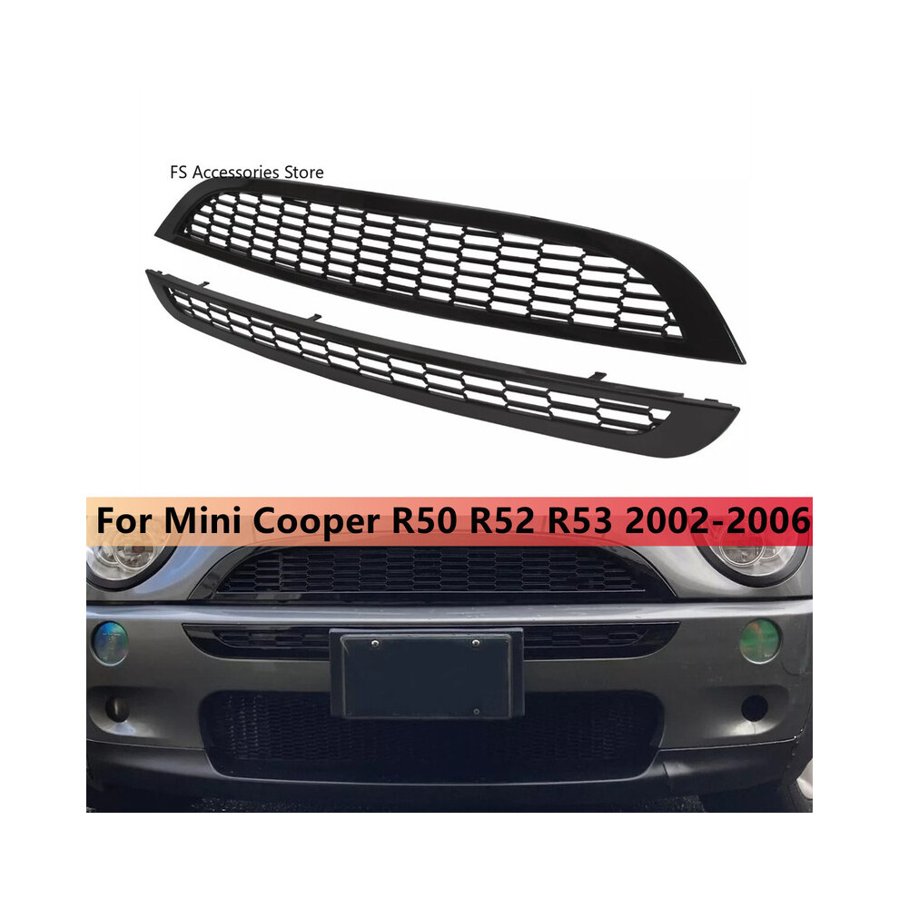 (Glossy ) 2Pcs Front Upper Lower Grill Compatible For Mini R50 R52 R53 51137026202 51137133847 51117127931 Honeycomb Mesh Guard Black 9160443692079