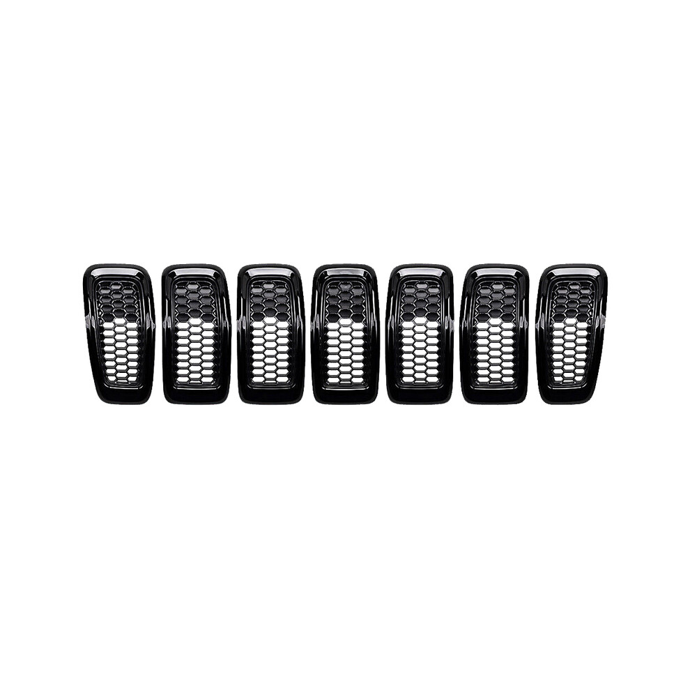 (Glossy ) 7Pcs Chrome/Glossy Front Bumper Grille Honeycomb Mesh Grill Cover Trim Decor For Jeep Cherokee 2014 2015 2016 Black 9160443692314