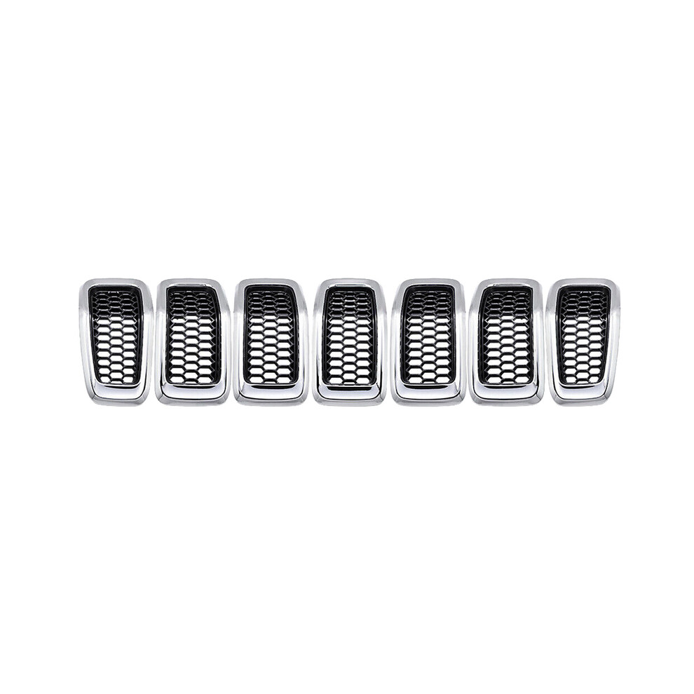(Chrome Glossy ) 7Pcs Chrome/Glossy Front Bumper Grille Honeycomb Mesh Grill Cover Trim Decor For Jeep Cherokee 2014 2015 2016 Black 9160443692321