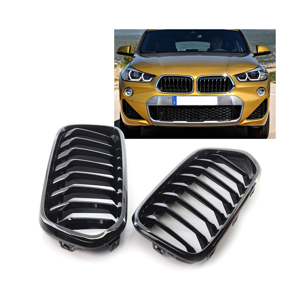 Glossy Car Front Bumper Grille Kidney Grill Single Slat For Bmw X2 Series F39 2018 2019 2020 2021 Abs Plastic Black 9160443692666