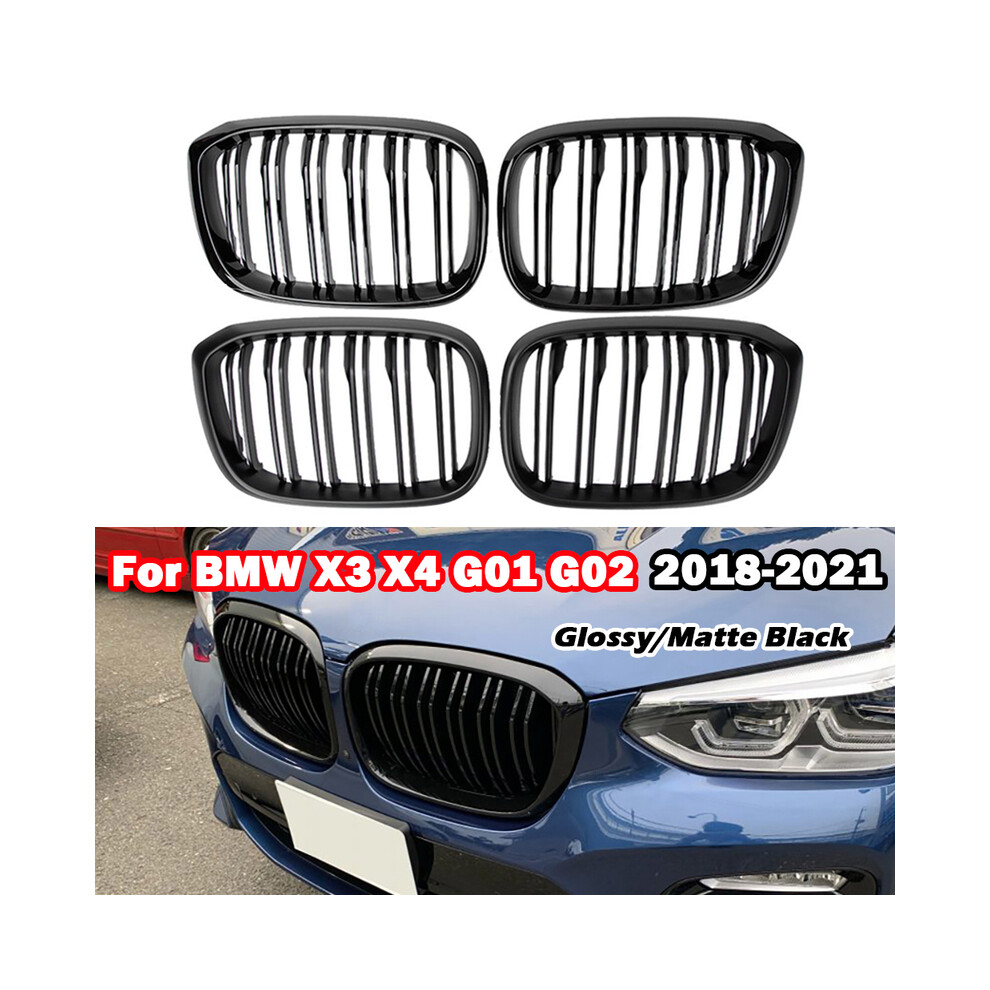 (Glossy ) Car Front Bumper Kidney Grille Racing Grills For Bmw G01 X3 G02 X4 2018 2019 2020 2021 Replacement Double Slat Black 9160443692864
