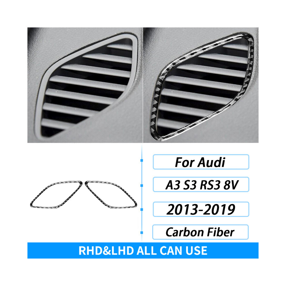 (Black) For Audi A3 S3 Rs3 8V 2013-19 Carbon Fiber Dashboard Defogger Air Vent Outlet Pnael Trim Cover Car Interior Accessories Black 9160443710117