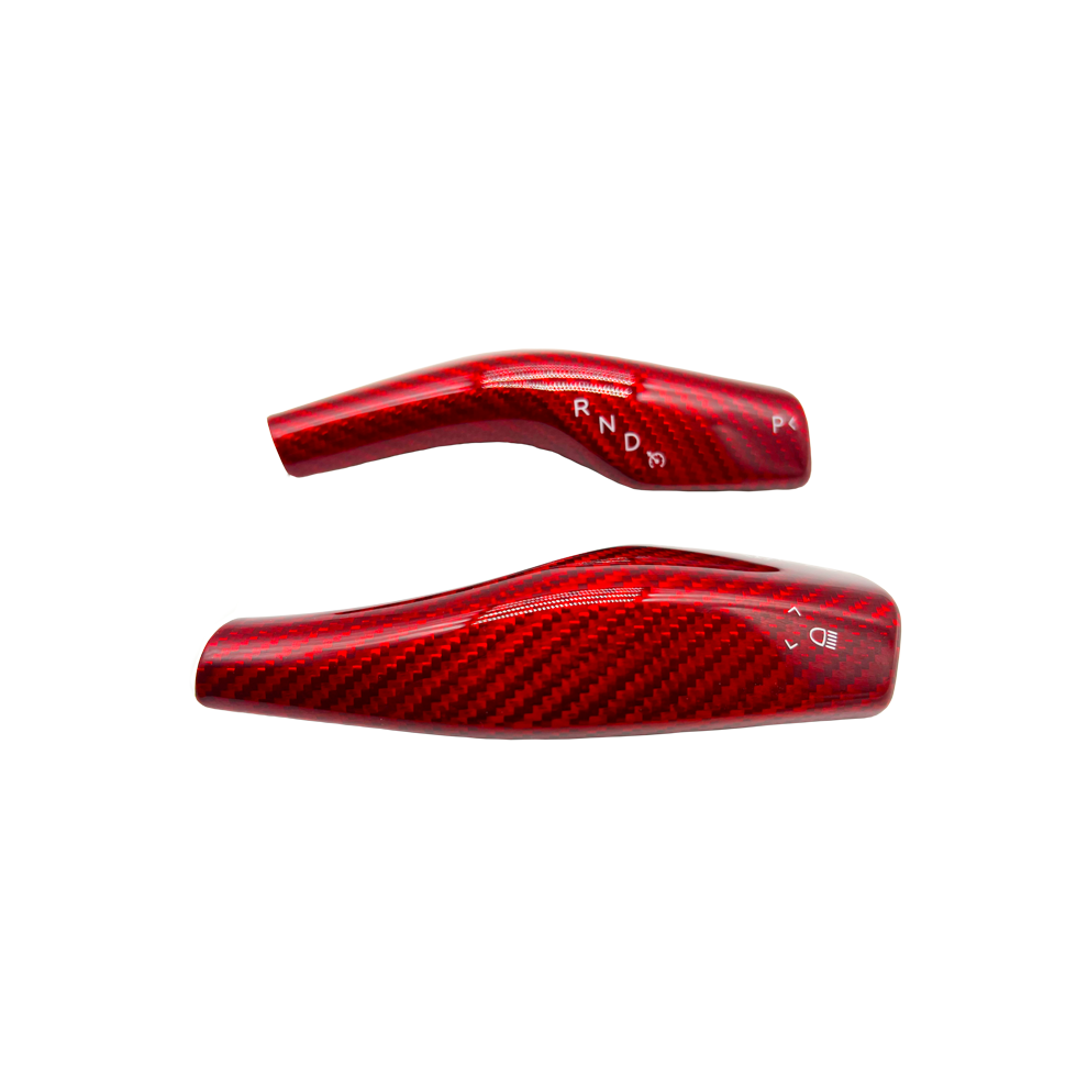 ( Gl) For Tesla Model 3&Y Real Carbon Fiber Steering Wheel Cap Covers Turn Signal Stalk Covers Gear Lever Covers Interior Red 9160443727788