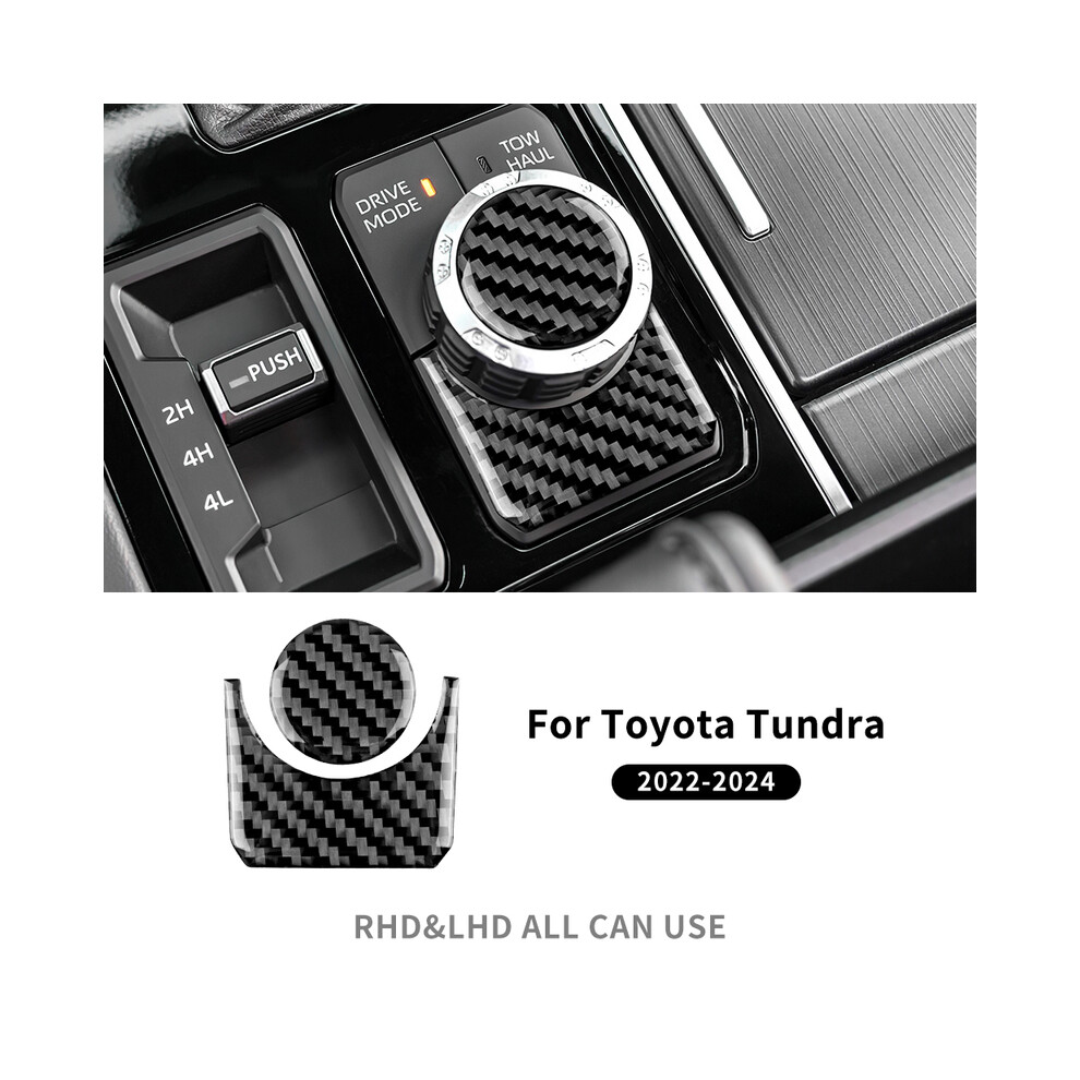 (Black) Real Soft Carbon Fiber Stikcer For Toyota Tundra 2022 2023 2024 Car Multimedia Button Knob Cover Interior Trim Decor Black 9160443701375