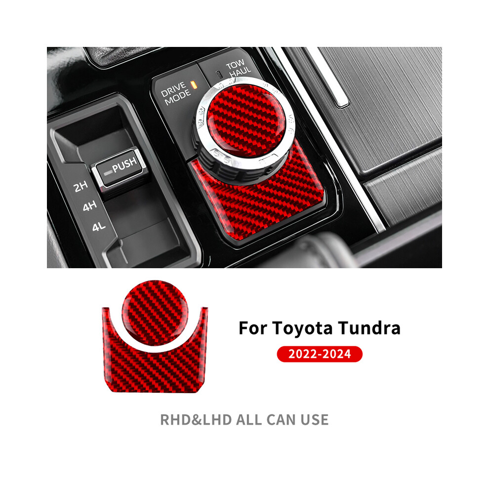 (Red) Real Soft Carbon Fiber Stikcer For Toyota Tundra 2022 2023 2024 Car Multimedia Button Knob Cover Interior Trim Decor Red 9160443701351