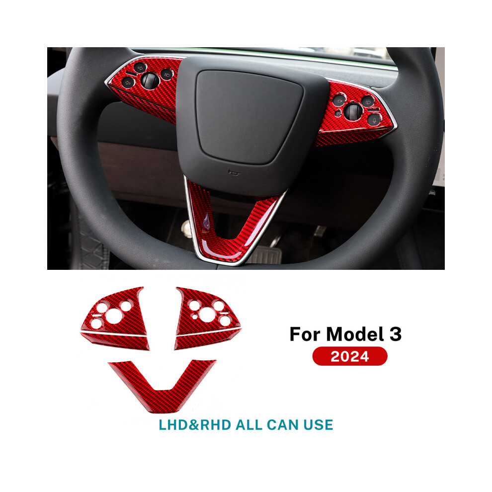 ( Highland 2024 A) Real Soft Carbon Fiber For Tesla Model 3 Highland 2024 Steering Wheel Frame Cover Trim Car Interior Accessories Red 9160443708817