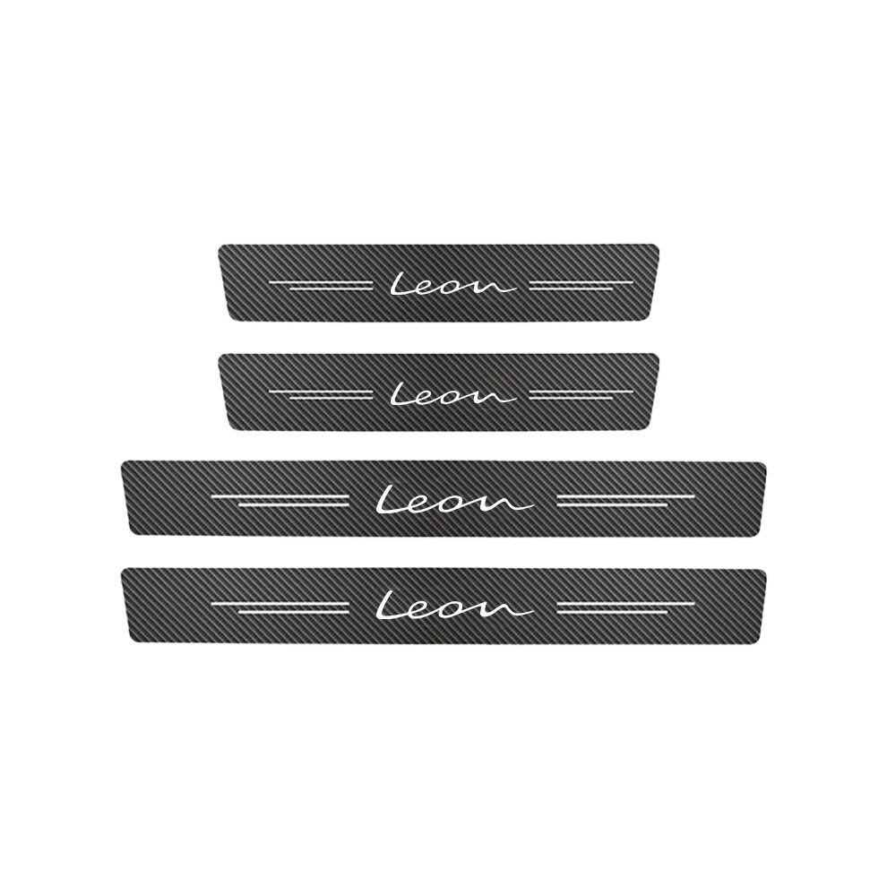 (For Leon) 4Pcs Carbon Fiber Car Door Sill Sticker For Seat Leon Arosa Ateca Cordoba Ibiza Mii Carbon Guard Strips 9160443697227