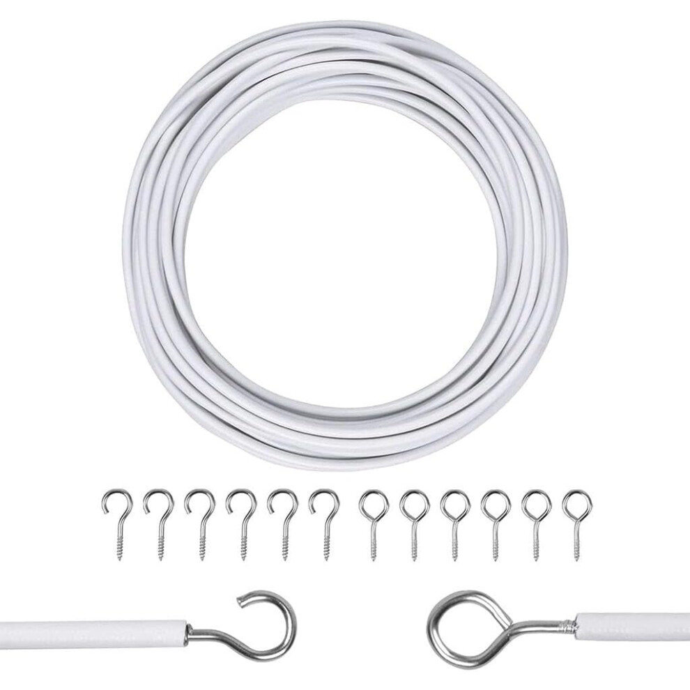 Zuvo Net Curtain Wire With Hooks And Eyes - 3 M Extra Strong Curtain Wire With 4 Hooks