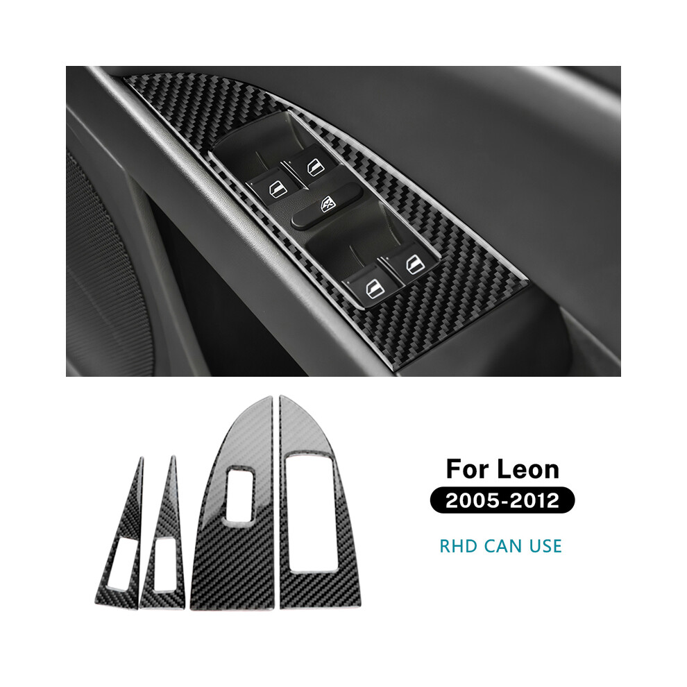 (For RHD Black Carbon) Car 4-Door Window Button Panel Real Soft Carbon Fiber Sticker for Seat Leon 2005 2006 2007 2008 2009 2010 2011 2012-image-OPC-PGD6XBR-NEW