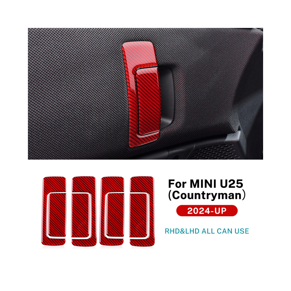 (, For U25 Countryman) Ambermile For Mini Countryman U25 2024 2025 Car Inner Door Handle Pull Interior Trim Sticker Cover Real Soft Carbon Red 9160443718182