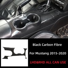 (black) For Ford Mustang GT 2015-2021 Carbon Fiber Interior Car Gear Shift Panel Trim Cover Cup Holder Decoration Sticker Decal