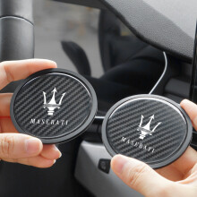 (2pc-black) 2Pc Car Carbon Fiber Pattern Coaster Non Slip Water Cup Mat For Maserati GranTurismo Levante GranCabrio Quattroporte