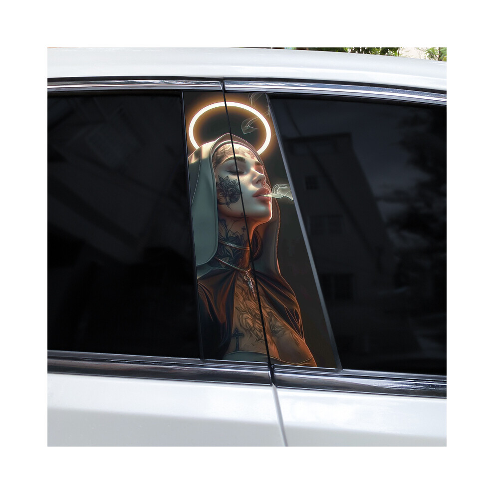 (A-331 Style1, 2Pcs) 2Pcs Smoking Nun Car Decal Car B-Pillar Sticker Diy Car Door Pillar Decal Waterproof Decal Cover Scratched Decal Nun 9160443702020