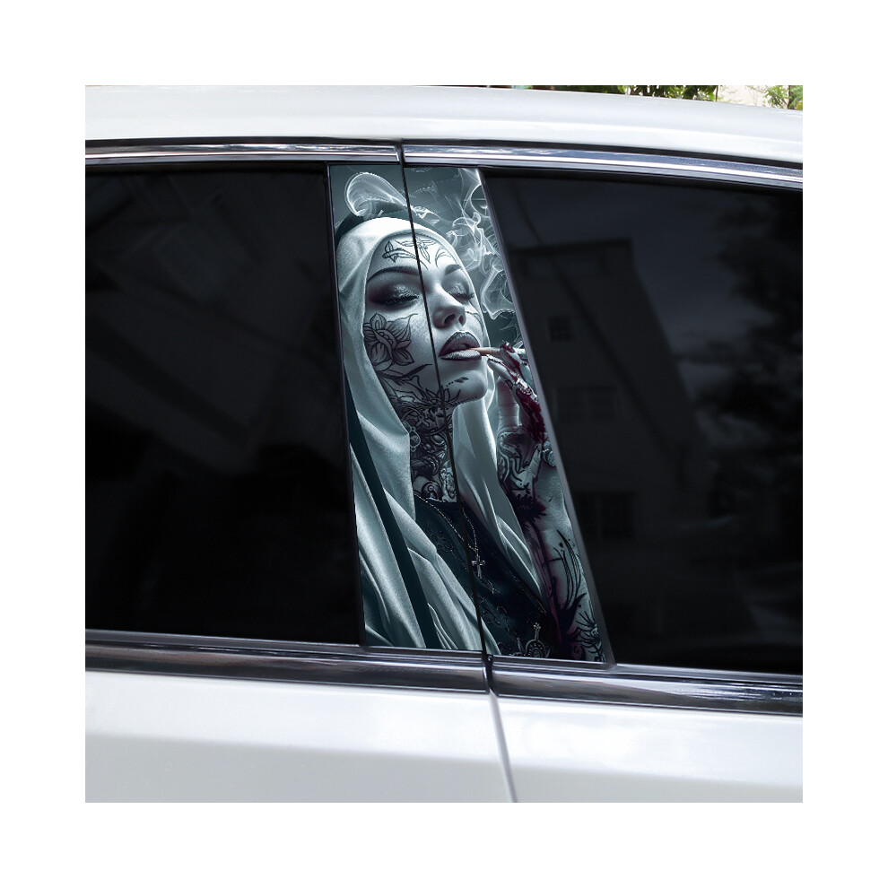 (A-331 Style2, 2Pcs) 2Pcs Smoking Nun Car Decal Car B-Pillar Sticker Diy Car Door Pillar Decal Waterproof Decal Cover Scratched Decal Nun 9160443701986