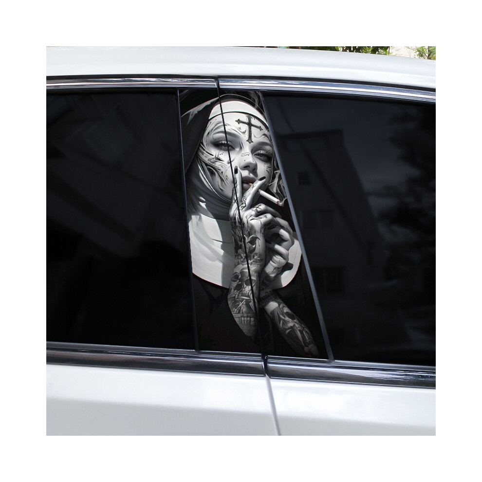(A-331 Style5, 2Pcs) 2Pcs Smoking Nun Car Decal Car B-Pillar Sticker Diy Car Door Pillar Decal Waterproof Decal Cover Scratched Decal Nun 9160443702112
