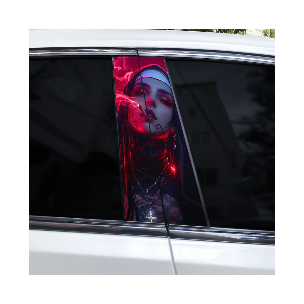(A-331 Style3, 2Pcs) 2Pcs Smoking Nun Car Decal Car B-Pillar Sticker Diy Car Door Pillar Decal Waterproof Decal Cover Scratched Decal Nun 9160443702860