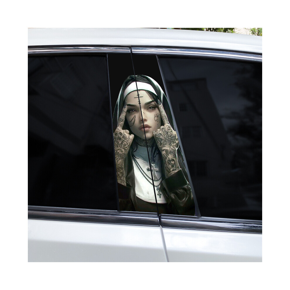 (A-331 Style7, 2Pcs) 2Pcs Smoking Nun Car Decal Car B-Pillar Sticker Diy Car Door Pillar Decal Waterproof Decal Cover Scratched Decal Nun 9160443702129