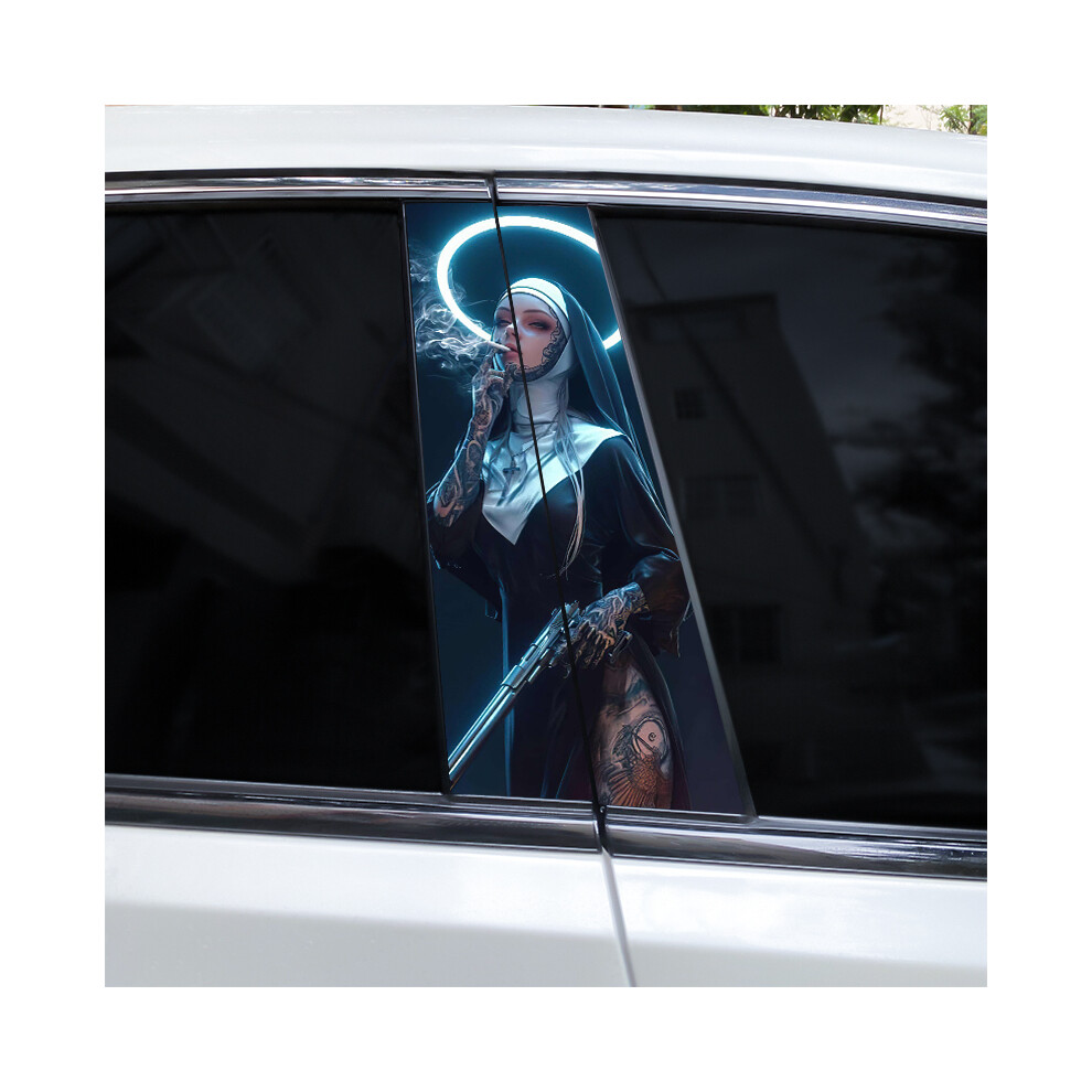 (A-331 Style6, 2Pcs) 2Pcs Smoking Nun Car Decal Car B-Pillar Sticker Diy Car Door Pillar Decal Waterproof Decal Cover Scratched Decal Nun 9160443702150
