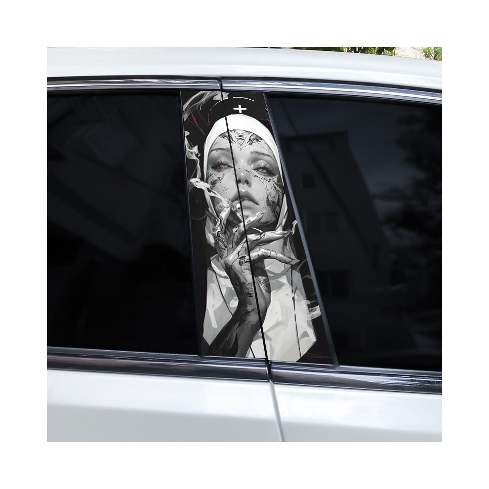 (A-331 Style4, 2Pcs) 2Pcs Smoking Nun Car Decal Car B-Pillar Sticker Diy Car Door Pillar Decal Waterproof Decal Cover Scratched Decal Nun 9160443702143
