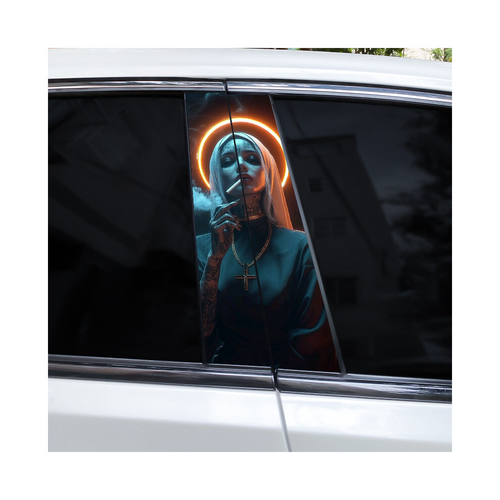 (A-331 Style8, 2Pcs) 2Pcs Smoking Nun Car Decal Car B-Pillar Sticker Diy Car Door Pillar Decal Waterproof Decal Cover Scratched Decal Nun 9160443702037