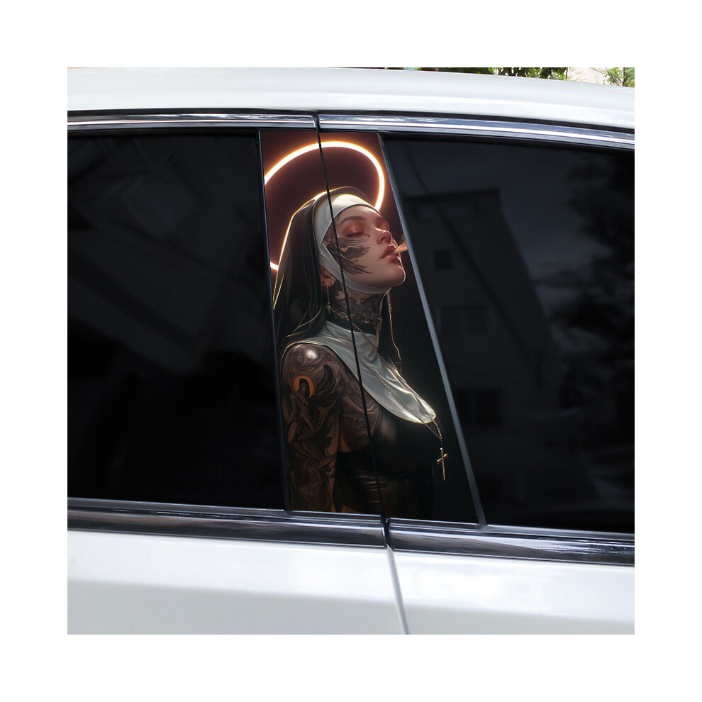 (A-331 Style9, 2Pcs) 2Pcs Smoking Nun Car Decal Car B-Pillar Sticker Diy Car Door Pillar Decal Waterproof Decal Cover Scratched Decal Nun 9160443702136