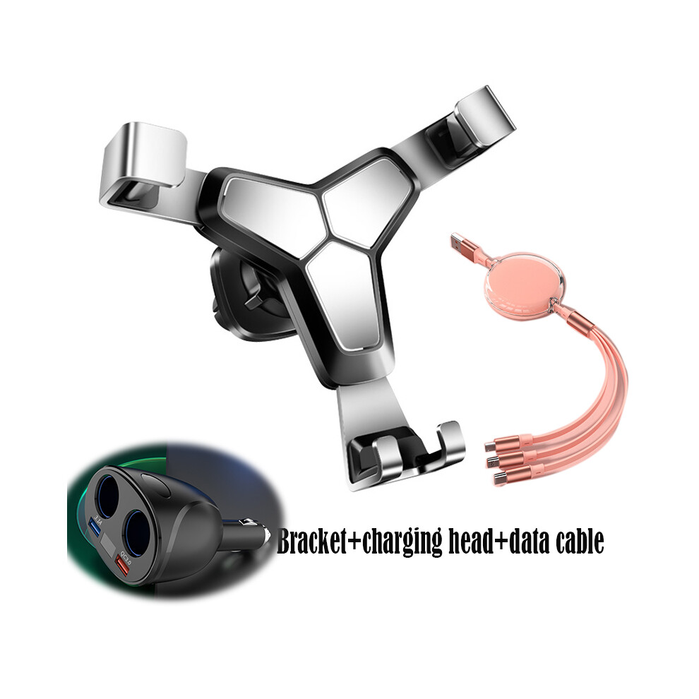 (-Powder) Car Mobile Phone Holder Setï¼Car Charger Cigarette Lighter Adaptor 120W Power Adapter Two Way Switch 12V/24V Car Power Silver 9160443684463