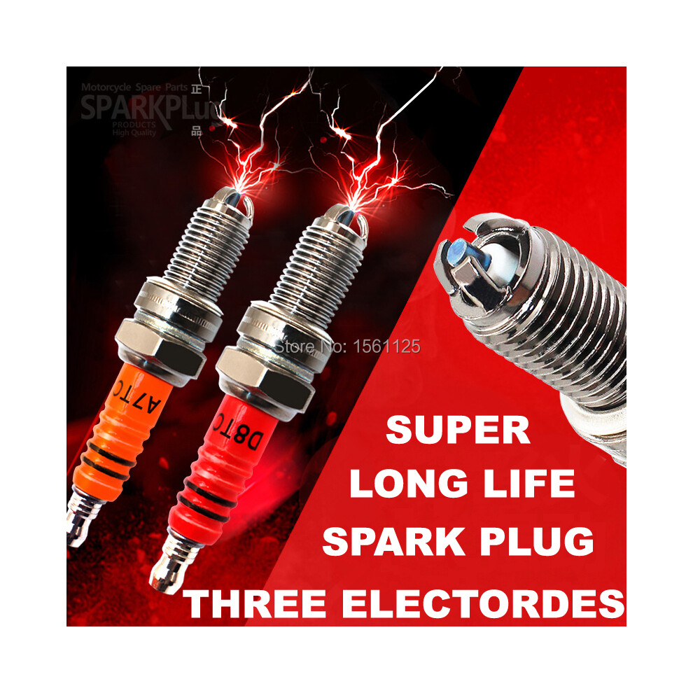 2Pcs Super 3Pcs Electrodes Motor Racing A7tc Spark Plug For Gy6 Cr7hix Cr7hsa C7hsa A7rtc A7tc Uf22 Cr6hsa C5hsa C6hsa Red/Yellow 9160443677403