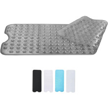 Zuvo Extra Long Bath Mat 100x40cm Grey Non Slip Shower Mat with Suction and Machine Washable