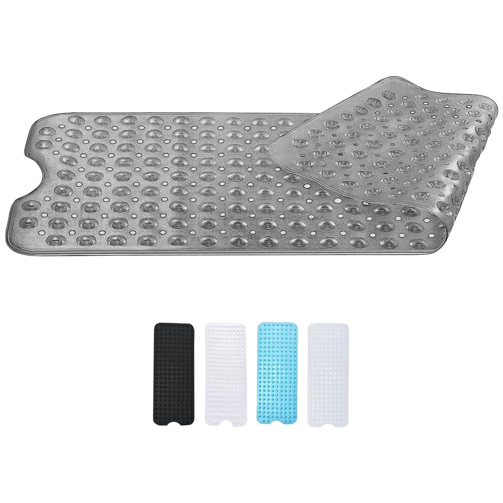 Zuvo Extra Long Bath Mat 100X40cm Grey Non Slip Shower Mat With Suction And Machine Washable