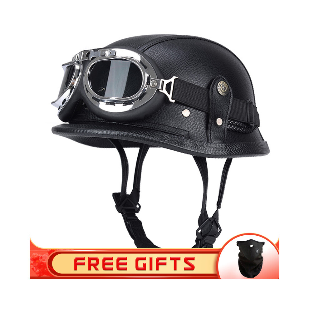 (L, 14) Jyt German Pu Leather Motorcycle Helmet Four Seasons Retro Half Face Helmets Classic Electric Scooter Riding Open Jet 8130375908839