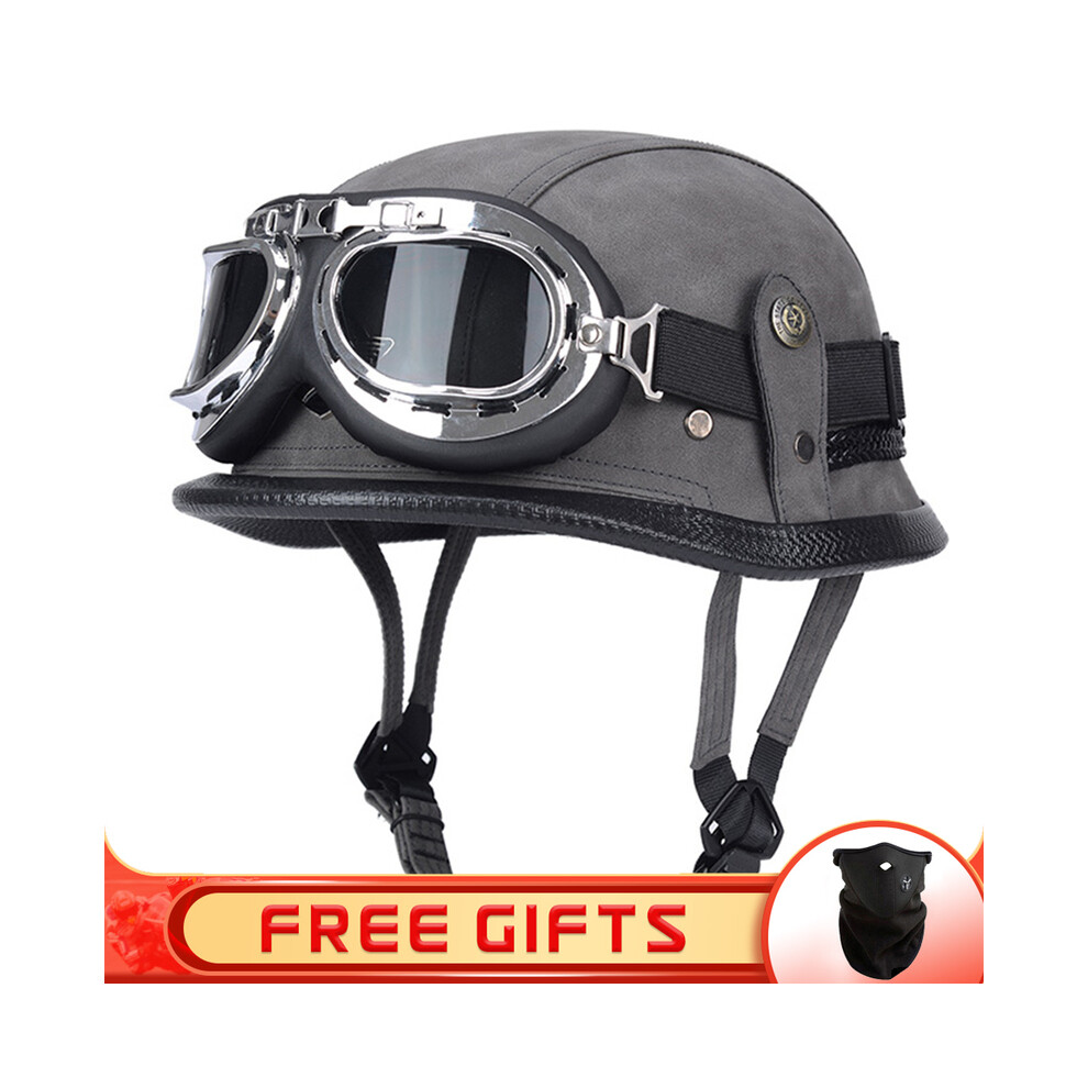 (L, 17) Jyt German Pu Leather Motorcycle Helmet Four Seasons Retro Half Face Helmets Classic Electric Scooter Riding Open Jet 8130375908976