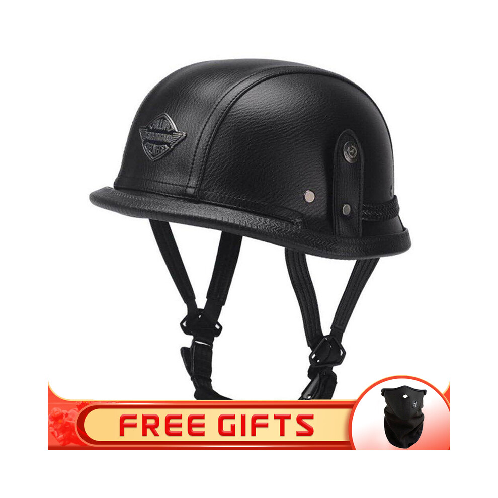 (L, 7) Jyt German Pu Leather Motorcycle Helmet Four Seasons Retro Half Face Helmets Classic Electric Scooter Riding Open Jet 8130375909140