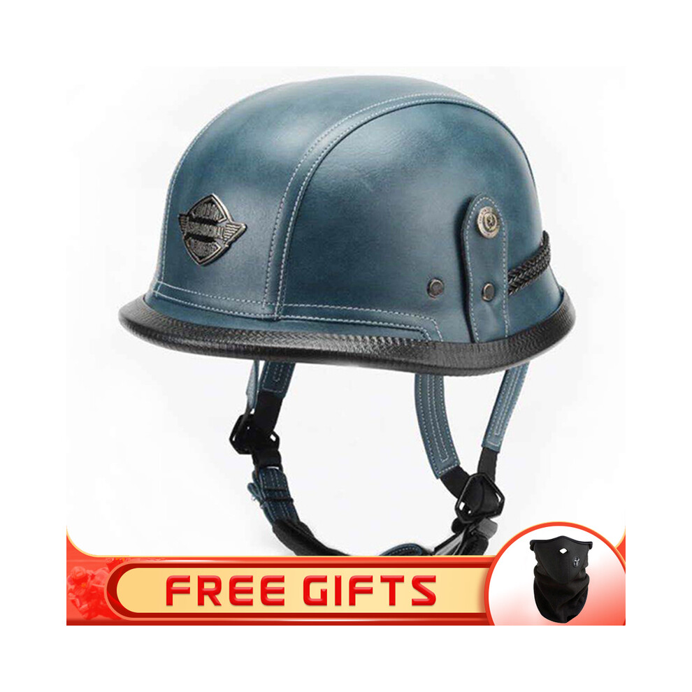 (L, 8) Jyt German Pu Leather Motorcycle Helmet Four Seasons Retro Half Face Helmets Classic Electric Scooter Riding Open Jet 8130375909164