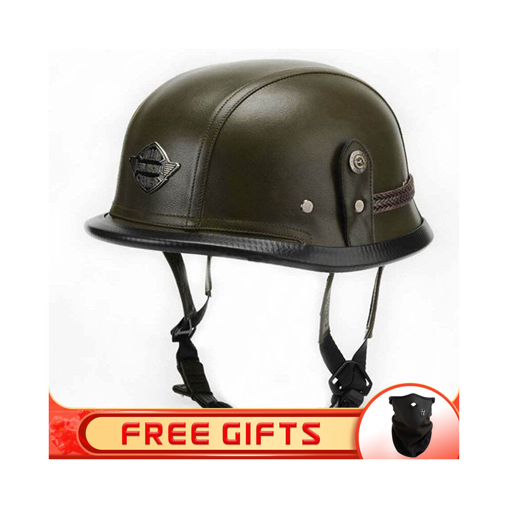 (M, 12) Jyt German Pu Leather Motorcycle Helmet Four Seasons Retro Half Face Helmets Classic Electric Scooter Riding Open Jet 8130375909096