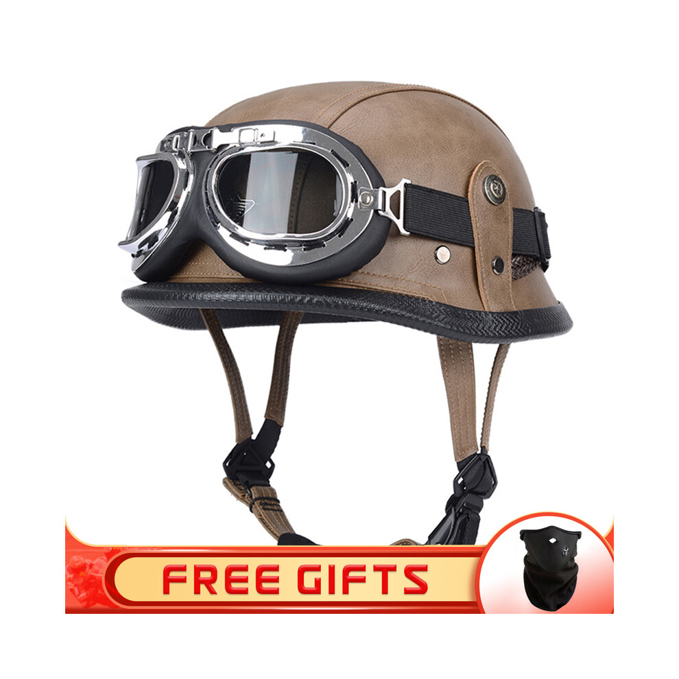 (M, 16) Jyt German Pu Leather Motorcycle Helmet Four Seasons Retro Half Face Helmets Classic Electric Scooter Riding Open Jet 8130375908914