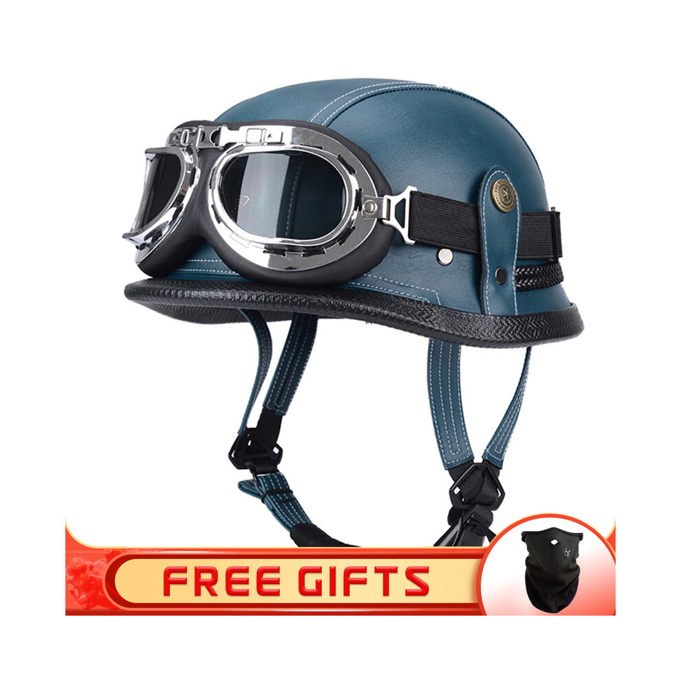 (Xl, 15) Jyt German Pu Leather Motorcycle Helmet Four Seasons Retro Half Face Helmets Classic Electric Scooter Riding Open Jet 8130375908884