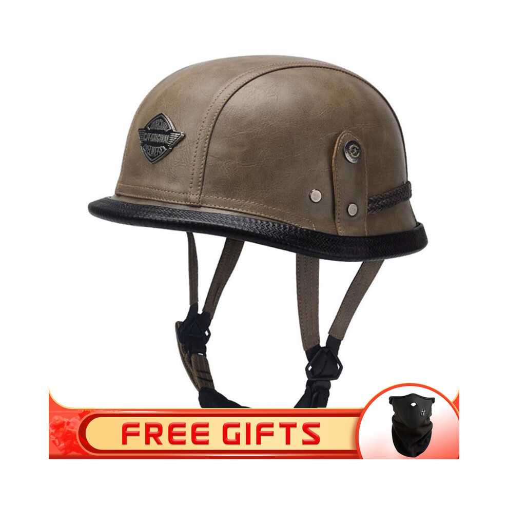 (Xl, 9) Jyt German Pu Leather Motorcycle Helmet Four Seasons Retro Half Face Helmets Classic Electric Scooter Riding Open Jet 8130375909225