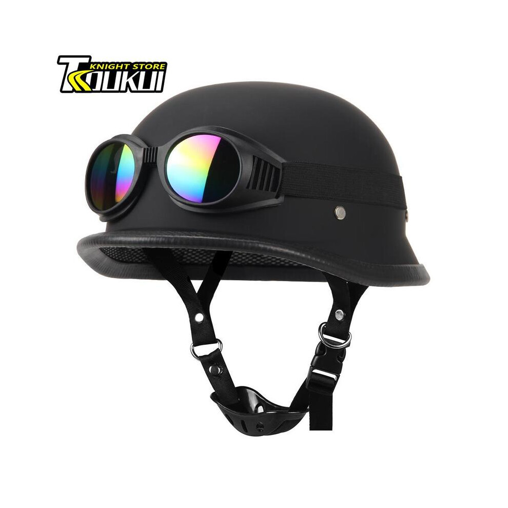 (L, 307Matte BK-Glass1) 2023 New Motorcycle Helmet Retro DOT Approved Moto Helmet German Vintage Half Helmet Casco Moto Equipment Cycling Helmet-image-OPC-PGD7D2V-NEW