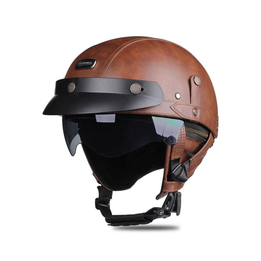 (Xl, 537-) 2023 New Motorcycle Helmet Retro Dot Approved Moto Helmet German Vintage Half Helmet Casco Moto Equipment Cycling Helmet Brown 8130375941805