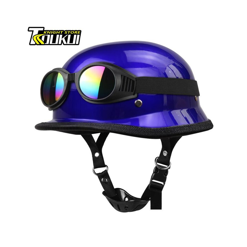 (XXL, 307 Blue-Glass1) 2023 New Motorcycle Helmet Retro DOT Approved Moto Helmet German Vintage Half Helmet Casco Moto Equipment Cycling Helmet-image-OPC-PGD7D6S-NEW