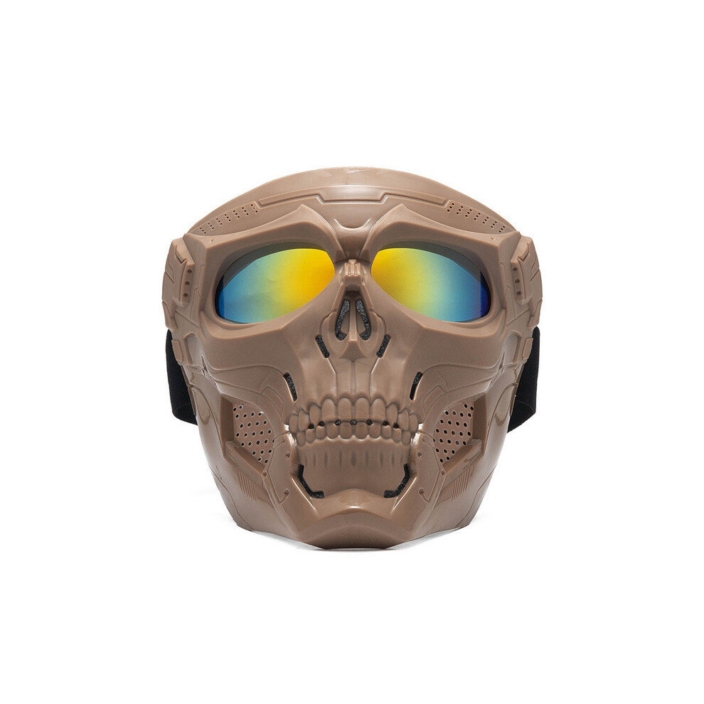 (Khaki Imitation ) Skull Motorcycle Goggles Skull Motorcycle Goggles Skeleton Skull Helmets With Lens Full Face Skull Skeleton Helmets Red 8130375957202