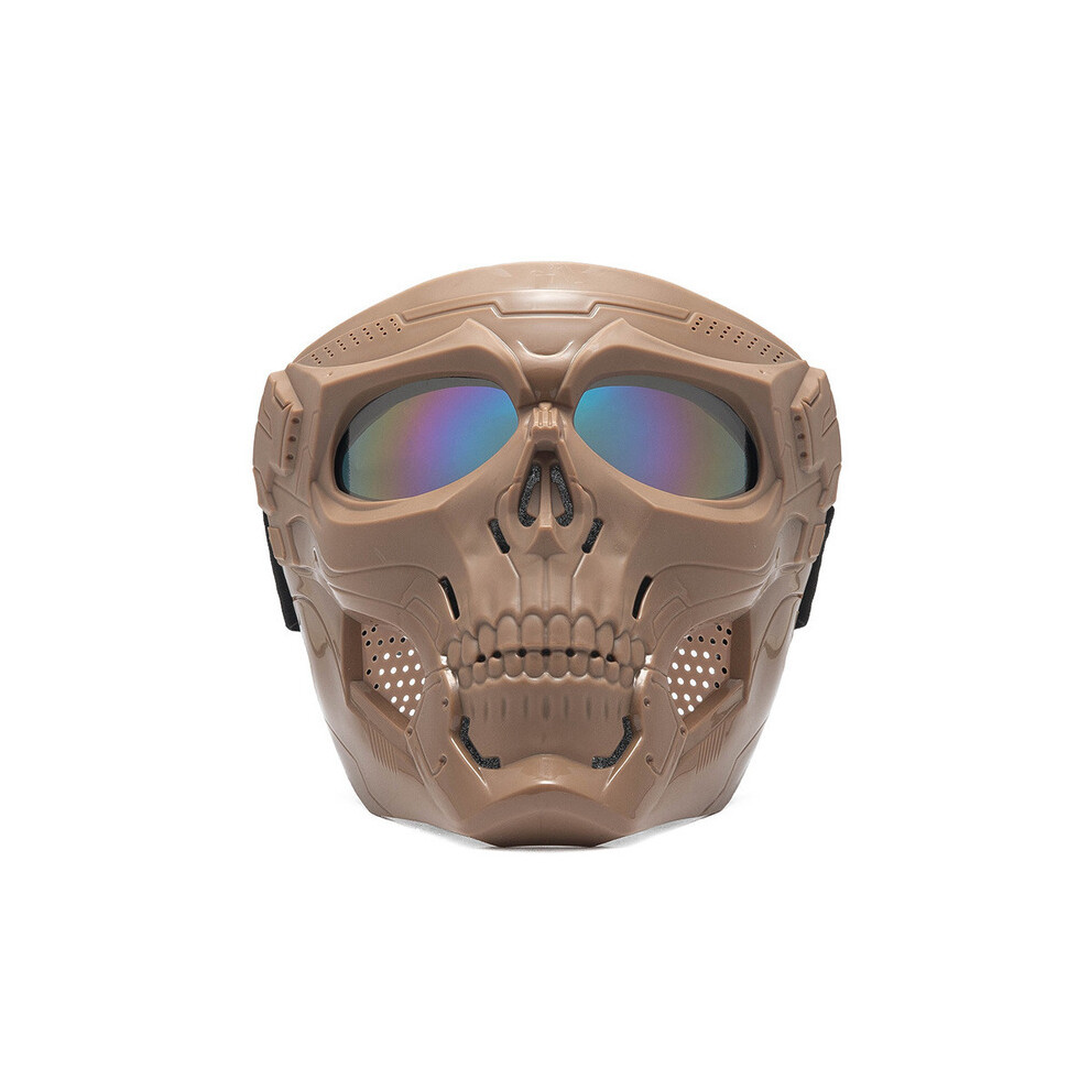 (Khaki Colorful) Skull Motorcycle Goggles Skull Motorcycle Goggles Skeleton Skull Helmets With Lens Full Face Skull Skeleton Helmets 8130375957240
