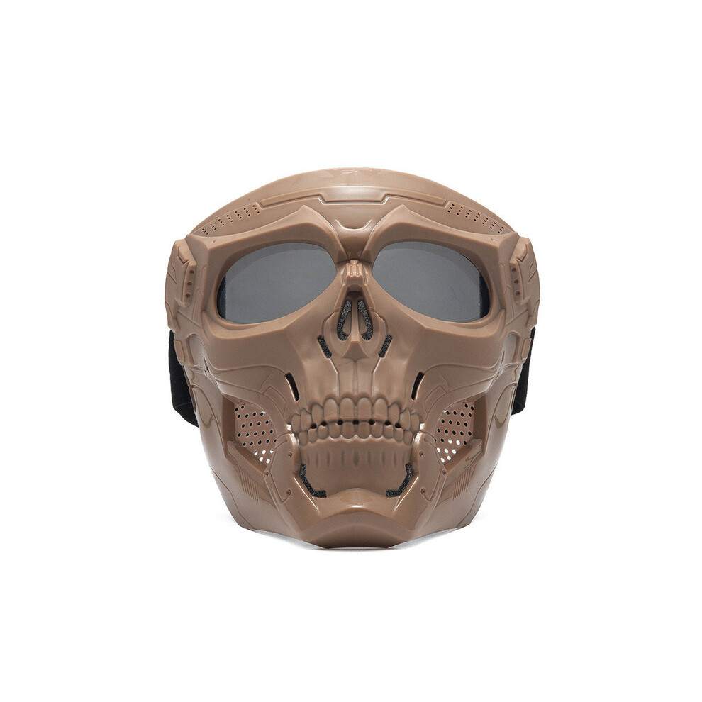 (Khaki ) Skull Motorcycle Goggles Skull Motorcycle Goggles Skeleton Skull Helmets With Lens Full Face Skull Skeleton Helmets Grey 8130375957165