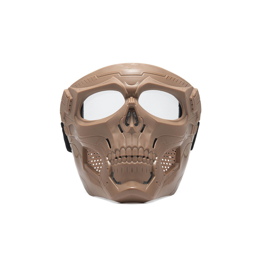(Khaki Transparent) Skull Motorcycle Goggles Skull Motorcycle Goggles Skeleton Skull Helmets With Lens Full Face Skull Skeleton Helmets 8130375957158