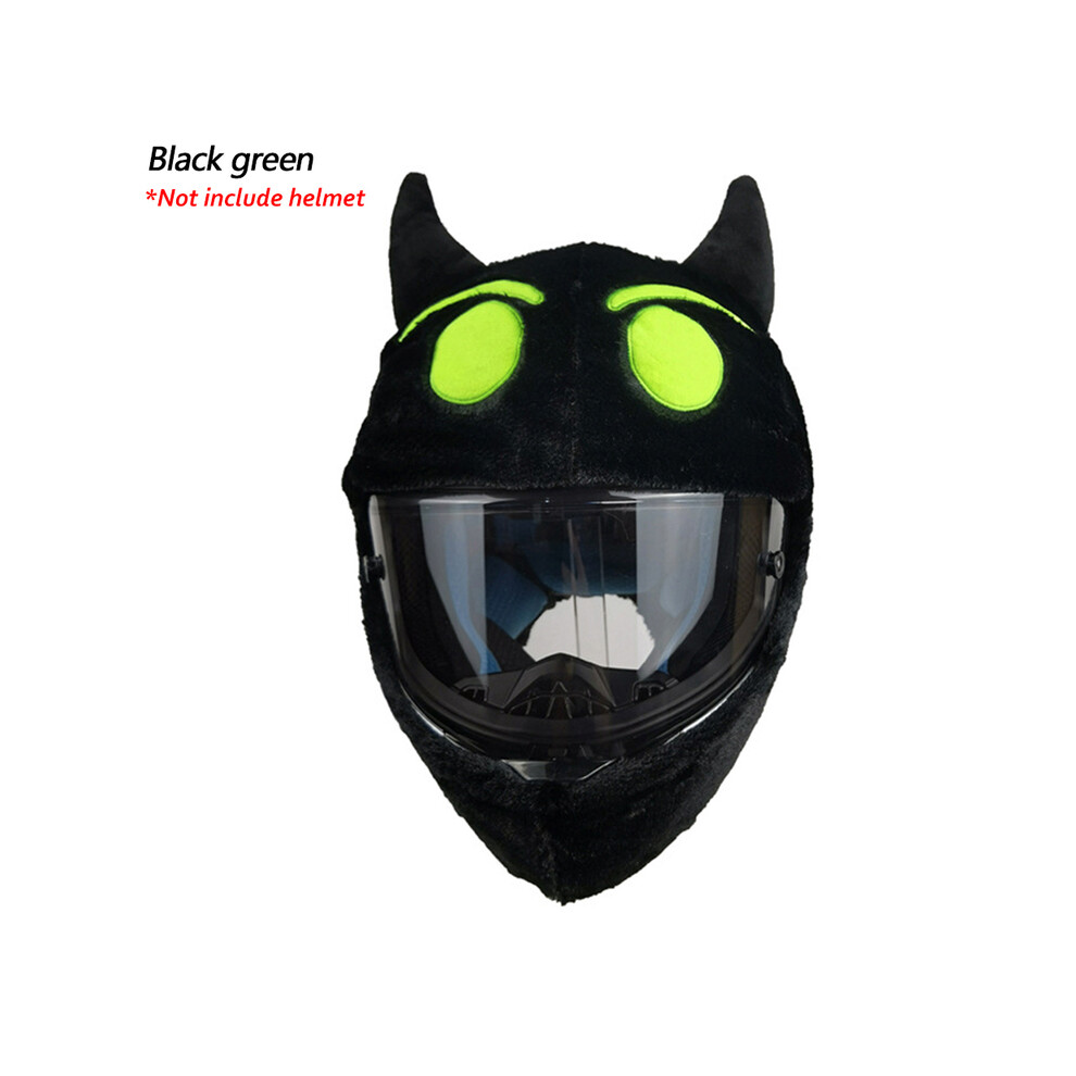(Black Green) Helmet Protection Headgear Cover Cartoon Fluffy Plush Set For Motorcycle Full-Face Protective Case Motorbike Safety Green,Black 8130375977859