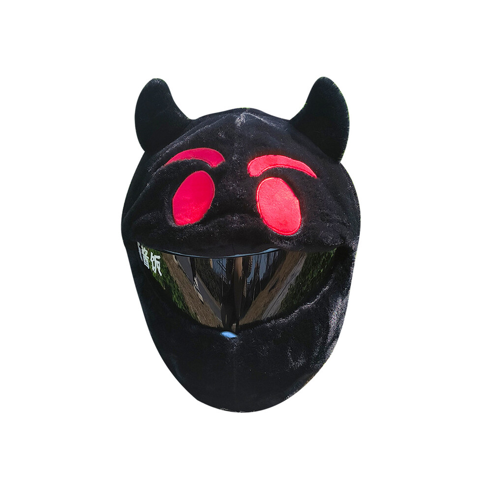 (Black Red) Helmet Protection Headgear Cover Cartoon Fluffy Plush Set For Motorcycle Full-Face Protective Case Motorbike Safety Black,Red 8130375977903