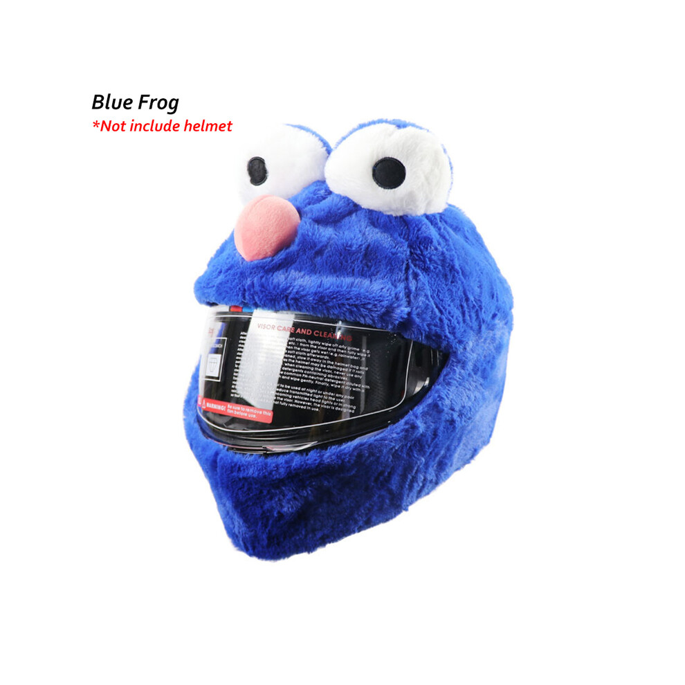 ( Frog) Helmet Protection Headgear Cover Cartoon Fluffy Plush Set For Motorcycle Full-Face Protective Case Motorbike Safety Blue 8130375977842