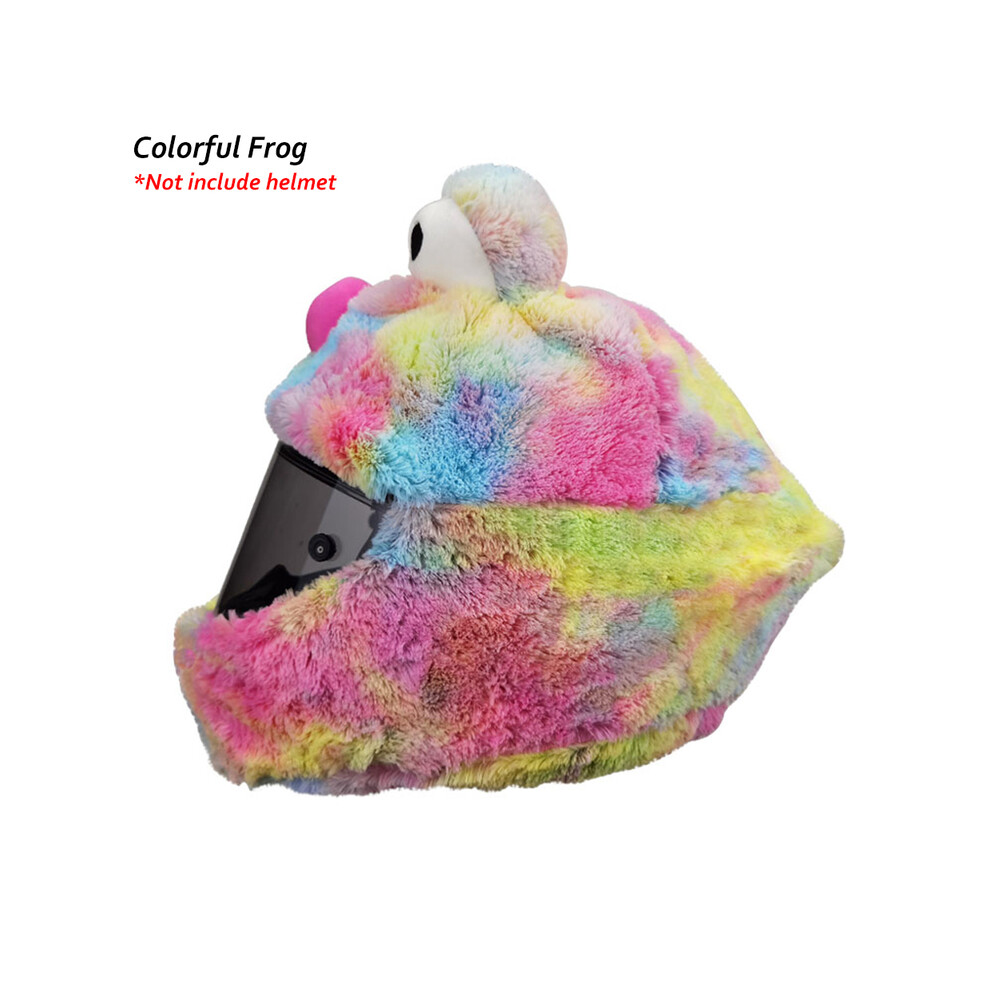 (Colorful Frog) Helmet Protection Headgear Cover Cartoon Fluffy Plush Set For Motorcycle Full-Face Protective Case Motorbike Safety 8130375977866