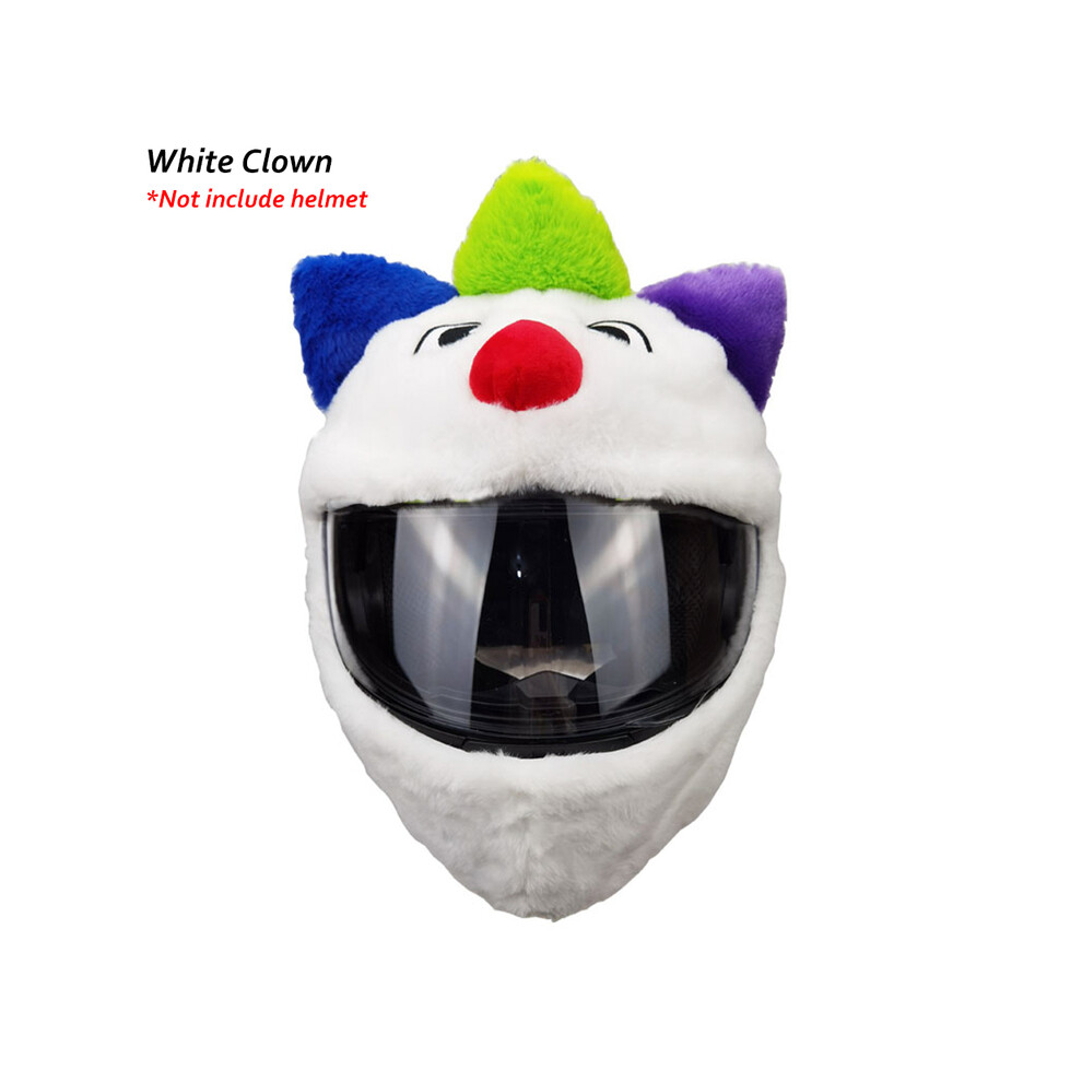( Clown) Helmet Protection Headgear Cover Cartoon Fluffy Plush Set For Motorcycle Full-Face Protective Case Motorbike Safety White 8130375977798